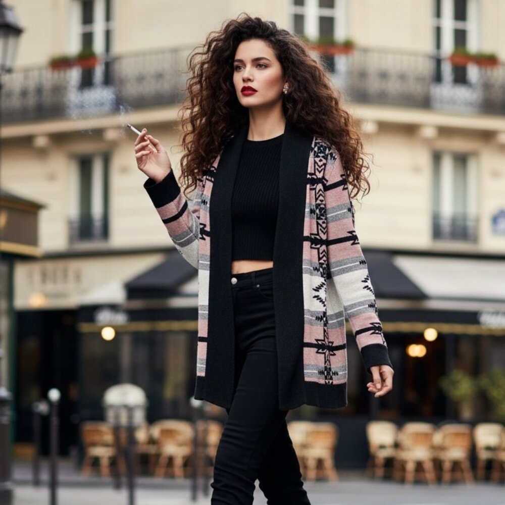 Belldini Pink Aztec Tribal Knit Cardigan Sweater Size S
